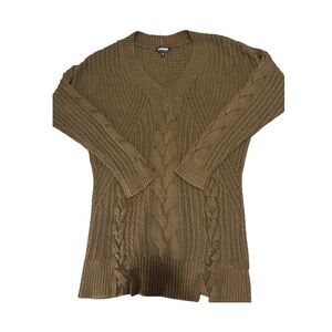 Express Women’s V-Neck Brown Cable Knit Sweater